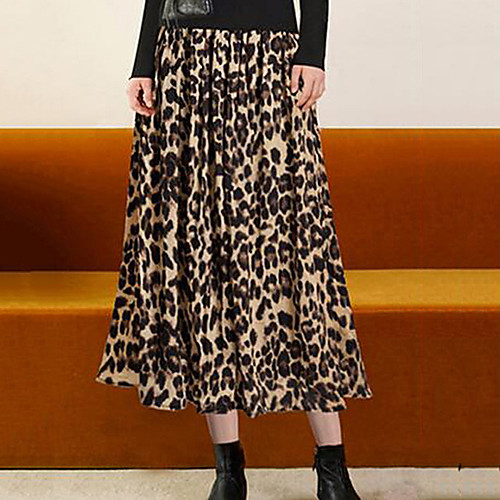 

Women's Vacation Casual / Daily Basic Streetwear Capris Skirts Leopard Tulle Print Brown