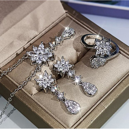 

Women's Clear Cubic Zirconia Jewelry Set Bridal Jewelry Sets Geometrical Floral Theme Luxury Elegant Fashion Korean Earrings Jewelry Silver For Wedding Party Evening Beach Festival 1 set