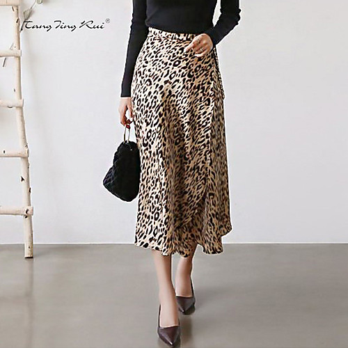 

Women's Going out Weekend Elegant Streetwear Capris Skirts Leopard Drawstring Print Brown