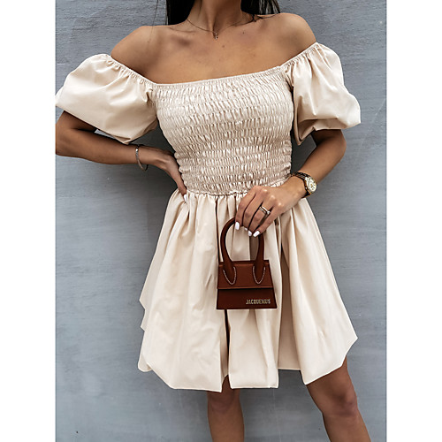 

Women's A Line Dress Short Mini Dress Yellow White Black Beige Short Sleeve Solid Color Summer Casual Sexy 2021 S M L XL