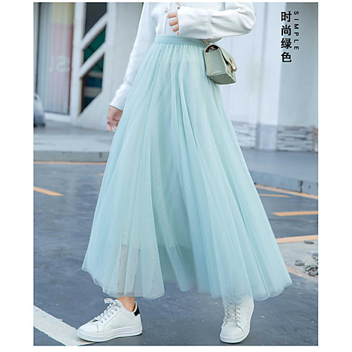 

Women's Casual / Daily Weekend Basic Streetwear Ankle-Length Skirts Solid Colored Layered Tulle Blue Purple Green