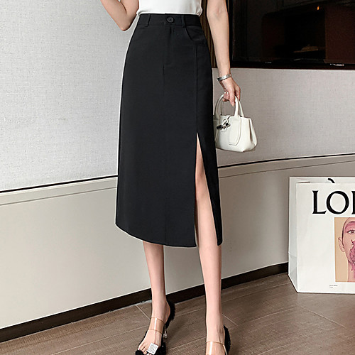 

Women's Office / Career Daily Elegant Streetwear Ankle-Length Skirts Solid Colored Split Blushing Pink Black Beige