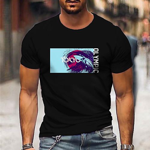 

Men's Unisex Tee T shirt Shirt Hot Stamping Graphic Prints Olympics Print Short Sleeve Casual Tops Cotton Basic Designer Big and Tall Black