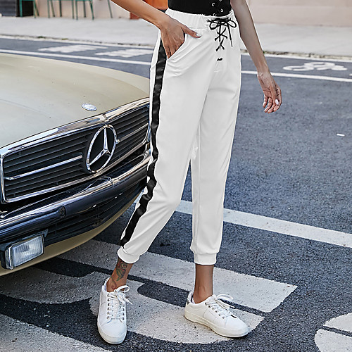 

Women's Basic Casual / Sporty Comfort Sports Weekend Jogger Pants Color Block Ankle-Length Drawstring Pocket White