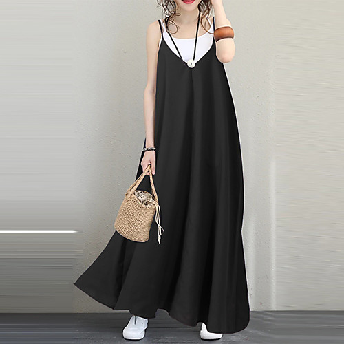 

Women's A Line Dress Maxi long Dress Black Peacock Blue Sleeveless Solid Color Spring Summer Casual 2021 M L XL XXL XXXL 4XL 5XL