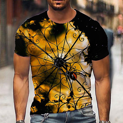 

Men's Unisex Tee T shirt Shirt 3D Print Graphic Prints Spider Print Short Sleeve Daily Tops Casual Designer Big and Tall Yellow