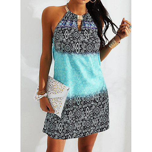 

Women's Strap Dress Short Mini Dress Blue Sleeveless Geometic Spring Summer Casual 2021 S M L XL 2XL 3XL 4XL 5XL