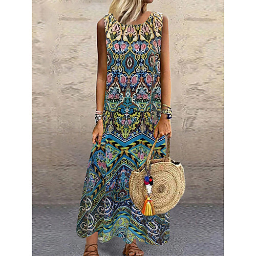 

Women's Shift Dress Maxi long Dress Sleeveless Pattern Spring Summer Casual / Daily 2021 S M L XL XXL XXXL 4XL 5XL