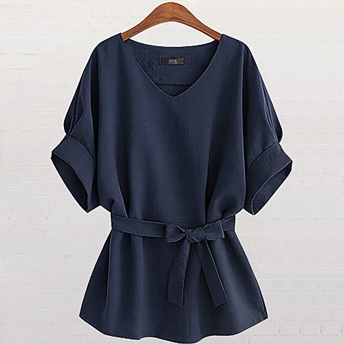 

Women's Plus Size Tops Tunic T shirt Plain Bow Half Sleeve V Neck Basic Summer Blue Wine Gray Big Size L XL XXL 3XL 4XL