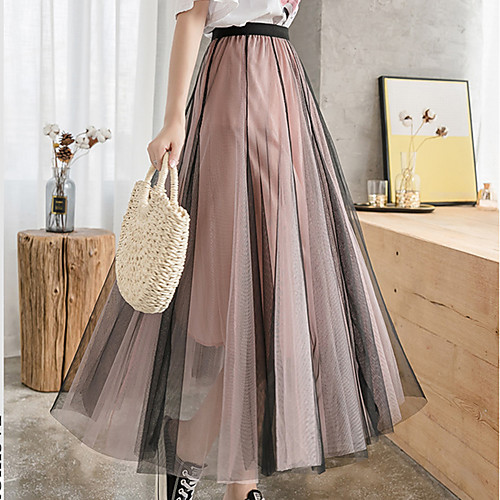 

Women's Casual / Daily Weekend Basic Streetwear Ankle-Length Skirts Color Block Layered Tulle Blushing Pink Black Beige