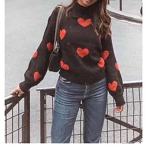 

Women's Casual Heart Sweater Long Sleeve Sweater Cardigans High Neck Black