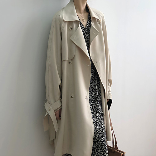 

Women's Coat Casual Fall Spring Regular Coat Warm Wearable Classic & Timeless Jacket Long Sleeve Solid Color Pure Color Light brown coffee Black