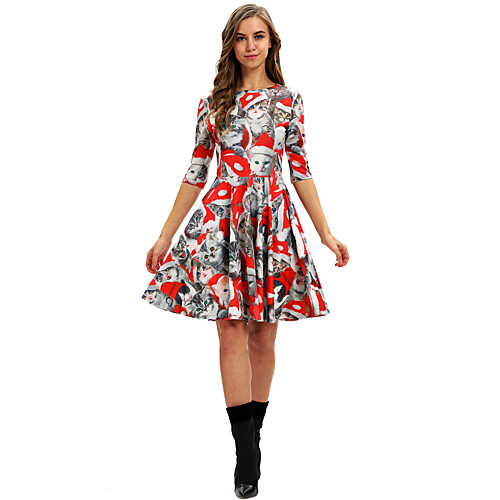 

Santa Suit Flapper Dress Dress Adults' Women's Cute Christmas New Year Christmas New Year Festival / Holiday Terylene Red Women's Easy Carnival Costumes Cat Animal