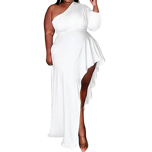 

Women's Swing Dress Maxi long Dress Purple White Black Red Solid Color Classic Spring Summer One Shoulder Elegant Party Work Belt Not Included 2021 XL 2XL 3XL 4XL 5XL
