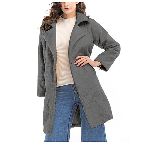 

Women's Sweater Coat Going out Fall & Winter Long Coat Shirt Collar Regular Fit Jacket Long Sleeve Solid Colored Army Green Gray / Work / Cotton