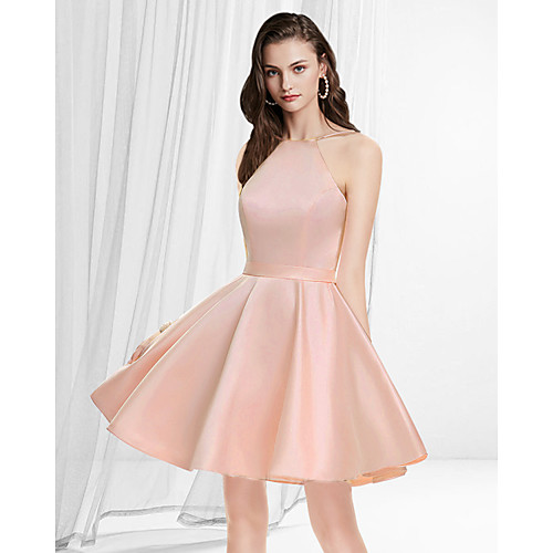 

A-Line Reformation Amante Minimalist Homecoming Party Wear Dress Jewel Neck Sleeveless Short / Mini Satin with Sleek 2021
