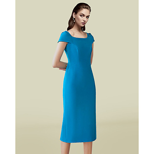 

Sheath / Column Mother of the Bride Dress Elegant Jewel Neck Knee Length Stretch Fabric Short Sleeve with Solid Color 2021