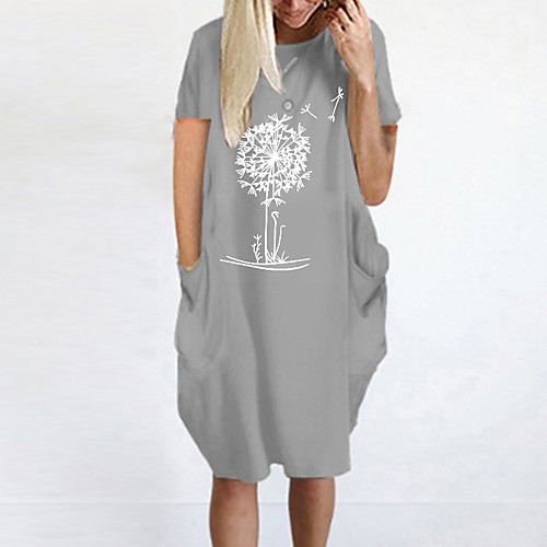 

Women's T Shirt Dress Tee Dress Knee Length Dress Blue Yellow Fuchsia Gray Green White Black Short Sleeve Print Summer Round Neck Casual Oversized 2021 S M L XL XXL 3XL 4XL 5XL