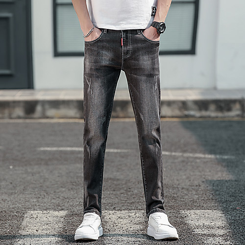 

Men's Simple Daily Going out Jeans Pants Solid Color Full Length Zipper Black