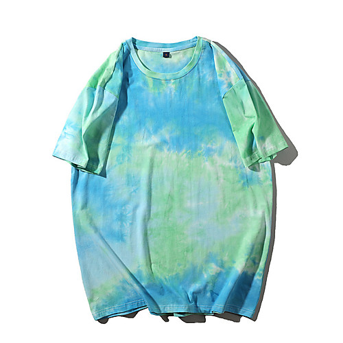 

Women's Painting T shirt Tie Dye Print Round Neck Basic Tops Oversized 100% Cotton Green