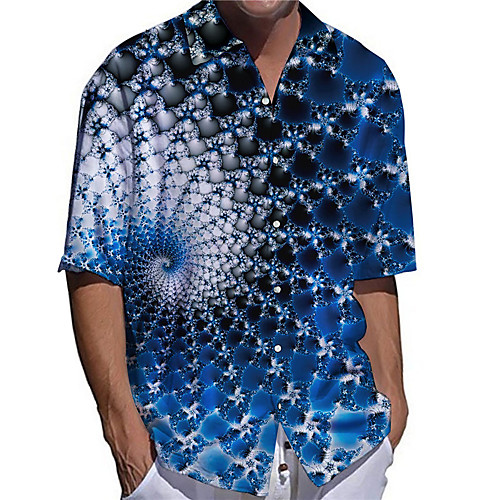

Men's Shirt 3D Print Optical Illusion Plus Size 3D Print Button-Down Short Sleeve Casual Tops Casual Fashion Cool Breathable Blue / Sports