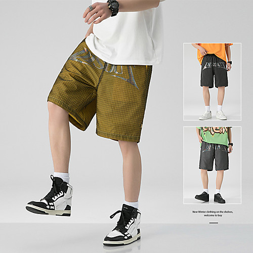 

Men's Chino Outdoor Casual Daily Shorts Pants Letter Knee Length Yellow Gray Black