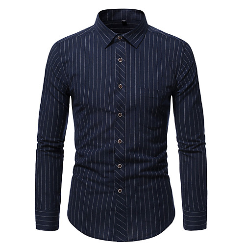 

Men's Shirt Striped Long Sleeve Casual Tops Comfortable Black Dark Gray Navy Blue