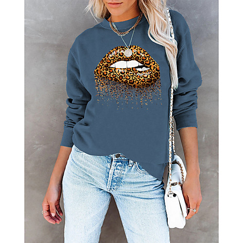 

Women's Sweatshirt Pullover Leopard Lip Print Print Daily Sports Hot Stamping Sportswear Streetwear Hoodies Sweatshirts Blue Wine Fuchsia