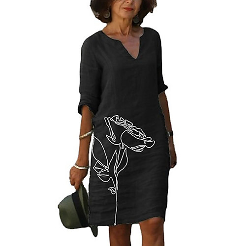

Women's Loose White human head White Black Short Sleeve Flower / Floral Floral Fall Spring V Neck Casual 2021 S M L XL XXL 3XL / Cotton