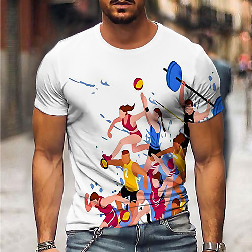 

Men's Unisex Tee T shirt Shirt 3D Print Graphic Prints Olympics Print Short Sleeve Daily Tops Casual Designer Big and Tall White