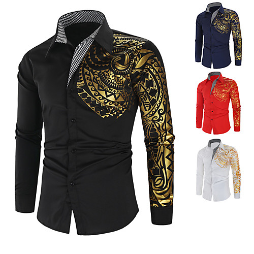

Men's Shirt Other Prints Graphic Totem Long Sleeve Casual Tops Casual Breathable Comfortable Wine Green White