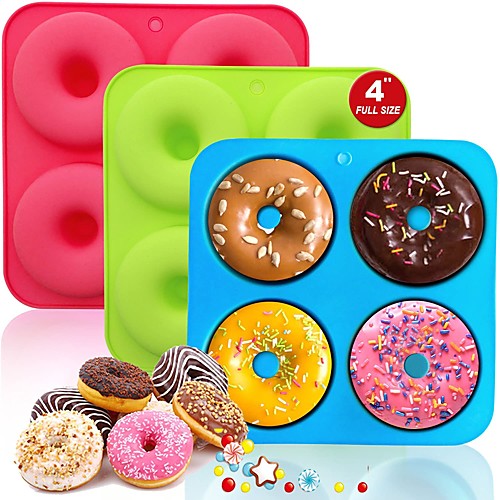 

Silicone Donut Mold 4 inch Big Size Silicone Doughnut Pan Set Non-Stick Just Pop Out! Heat Resistant BPA FREE and Dishwasher Safe for Donut Cake Biscuit Bagels Full Size