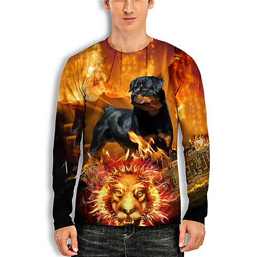 

Men's Unisex Tee T shirt Shirt 3D Print Dog Graphic Prints Print Long Sleeve Daily Tops Casual Designer Big and Tall Orange