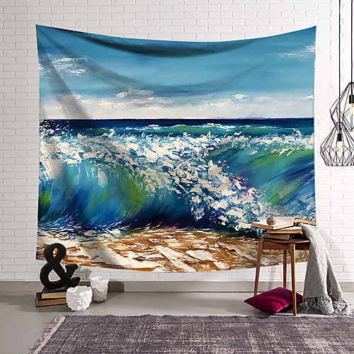 

Oil Painting Style Wall Tapestry Art Decor Blanket Curtain Hanging Home Bedroom Living Room Decoration Polyester Ocean Landscape