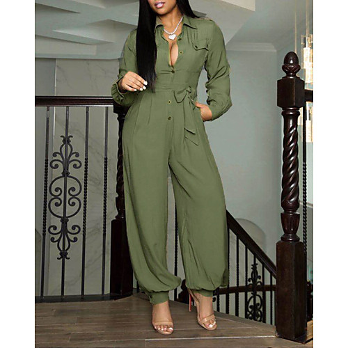 

Women's Elegant 2021 Green Orange Black Jumpsuit Solid Color Pocket Bowknot