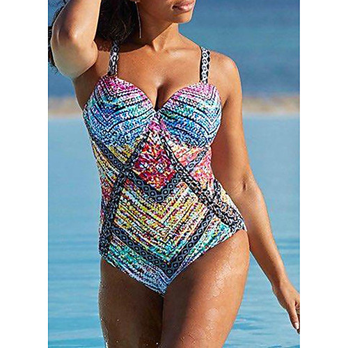 

Women's One Piece Monokini Swimsuit Open Back Print Rainbow Swimwear Strap Bathing Suits New Casual Vacation