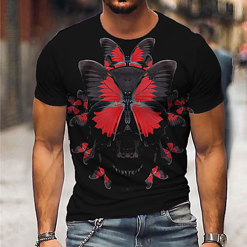 

Men's Unisex Tee T shirt Shirt 3D Print Butterfly Graphic Prints Print Short Sleeve Daily Tops Casual Designer Big and Tall Black