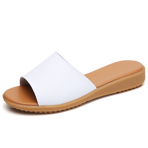 

Women's Slippers & Flip-Flops Flat Heel Open Toe Booties Ankle Boots Daily Work Leather Solid Colored White Black Beige