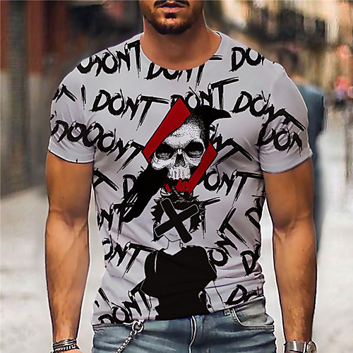 

Men's Unisex Tee T shirt Shirt 3D Print Graphic Prints Skull Print Short Sleeve Daily Tops Casual Designer Big and Tall Gray