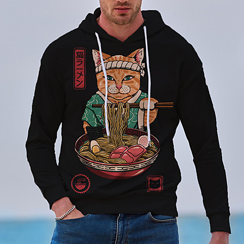 

Men's Unisex Hoodie Cat Graphic Prints Print Daily Sports 3D Print 3D Print Casual Hoodies Sweatshirts Black