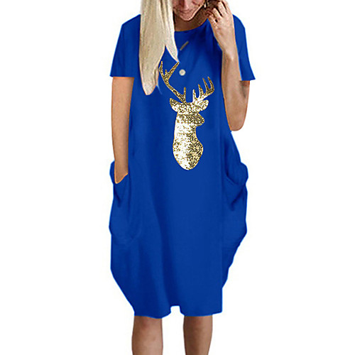 

Women's T Shirt Dress Tee Dress Knee Length Dress Blue Yellow Fuchsia Gray Green White Black Short Sleeve Animal Summer Round Neck Casual Oversized 2021 S M L XL XXL 3XL 4XL 5XL