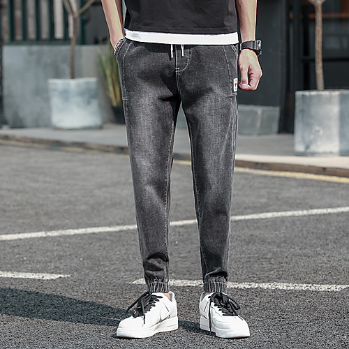 

Men's Simple Daily Going out Jeans Pants Solid Color Full Length Zipper Black