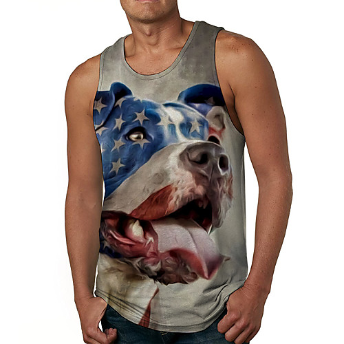 

Men's Tank Top Undershirt 3D Print Dog Graphic Prints Flag Print Sleeveless Daily Tops Casual Designer Big and Tall White