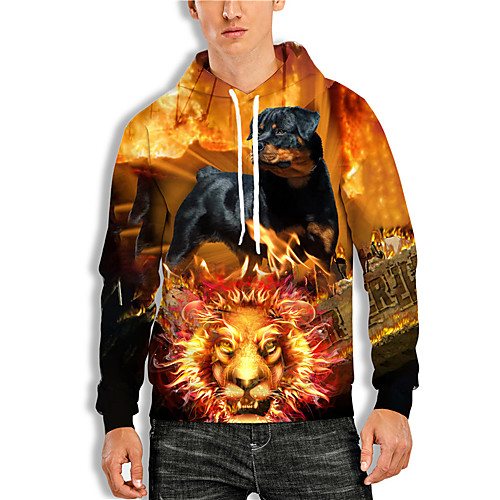 

Men's Pullover Hoodie Sweatshirt Graphic Prints Lion Print Daily Sports 3D Print 3D Print Casual Hoodies Sweatshirts Orange