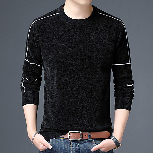 

Men's Stylish Vintage Style Knitted Solid Color Pullover Sweater Long Sleeve Sweater Cardigans Crew Neck Fall Winter Blue Khaki Green
