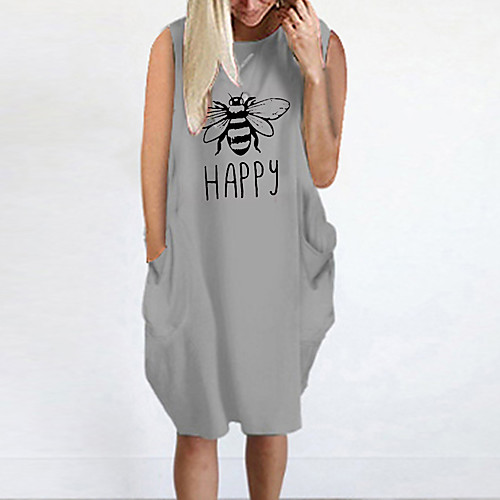 

Women's T Shirt Dress Tee Dress Knee Length Dress Blue Yellow Fuchsia Gray Green White Black Sleeveless Print Letter Summer Round Neck Casual Oversized 2021 S M L XL XXL 3XL 4XL 5XL