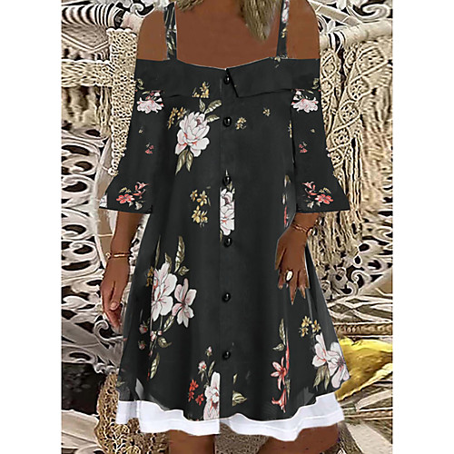 

Women's Swing Dress Knee Length Dress Black Short Sleeve Flower Spring Summer Off Shoulder Casual 2021 S M L XL XXL