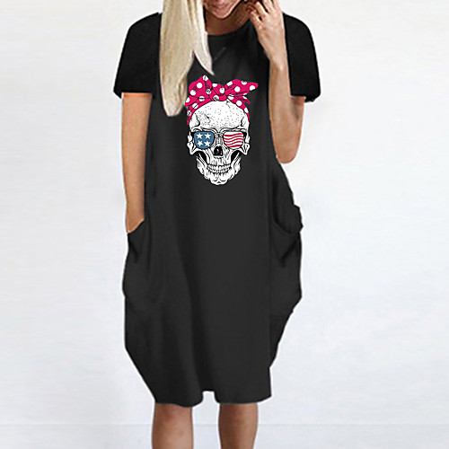 

Women's T Shirt Dress Tee Dress Knee Length Dress Blue Yellow Fuchsia Gray Green White Black Short Sleeve Print Summer Round Neck Casual Oversized 2021 S M L XL XXL 3XL 4XL 5XL