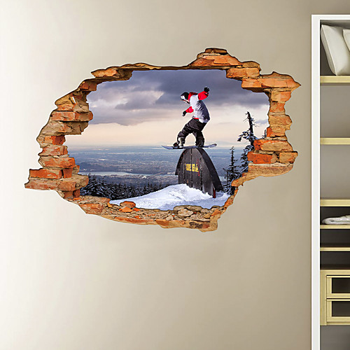 

3D Broken Wall Snow Mountain Skateboard Men's Home Children's Room Background Decoration Can Be Removed Stickers