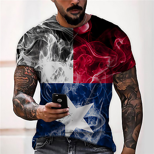 

Men's Unisex Tee T shirt Shirt 3D Print Graphic Prints Star Flame Print Short Sleeve Daily Tops Casual Designer Big and Tall Blue / White